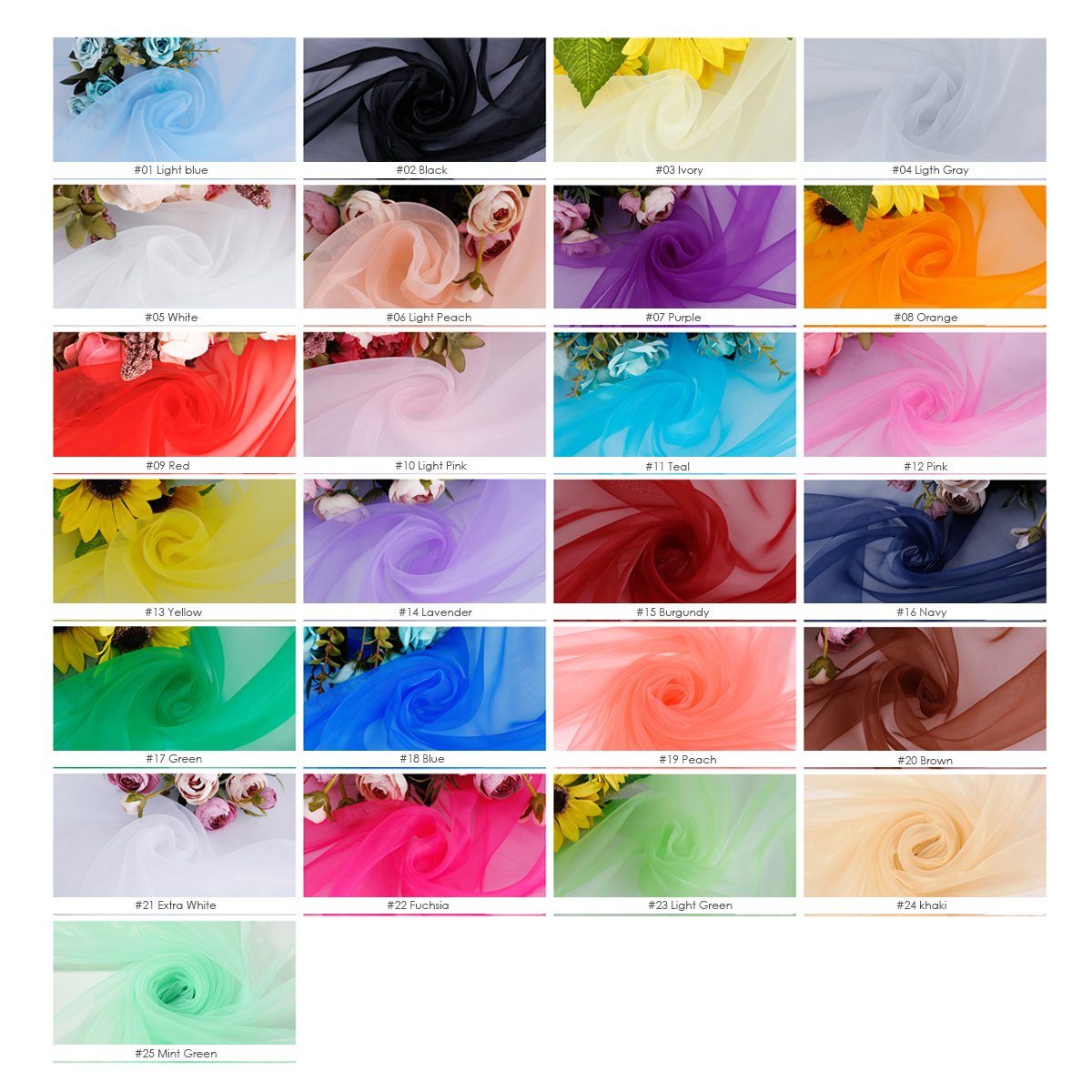 Organza color sheet, color chart